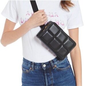 AMANDA UPRICHARD Black Quilted Belt Bag Fanny pack purse